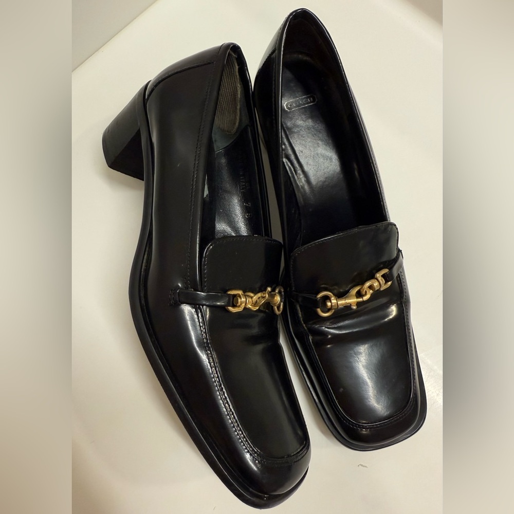 Coach Vintage Made in ITALY‎ Black Leather Block Heel Pumps Sz 7 – RARE